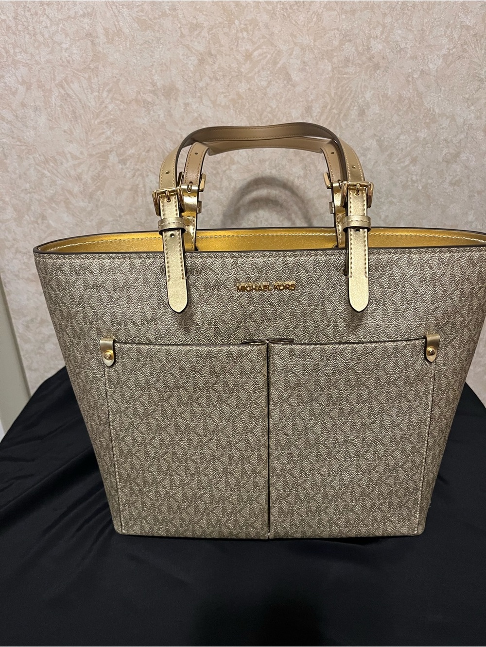 Michael Kors Beige Logo Tote with Gold Hardware